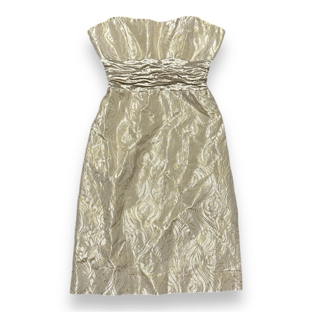 Vintage Y2K Nicole Miller Gold Metallic Strapless Women’s Size 4 Formal Wedding